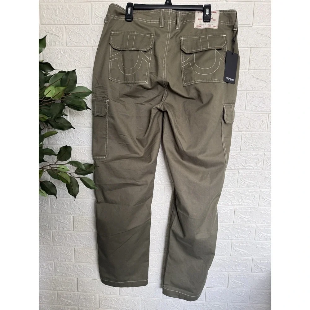 True Religion Mens Baggy SN Cargo Pants Khaki Kalamata 34 700248